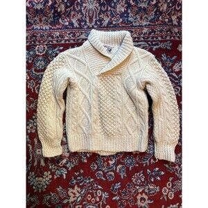 Vintage Cladyknit Sweater Youth Small Beige Cream Cable Knit Pure Wool Fisherman